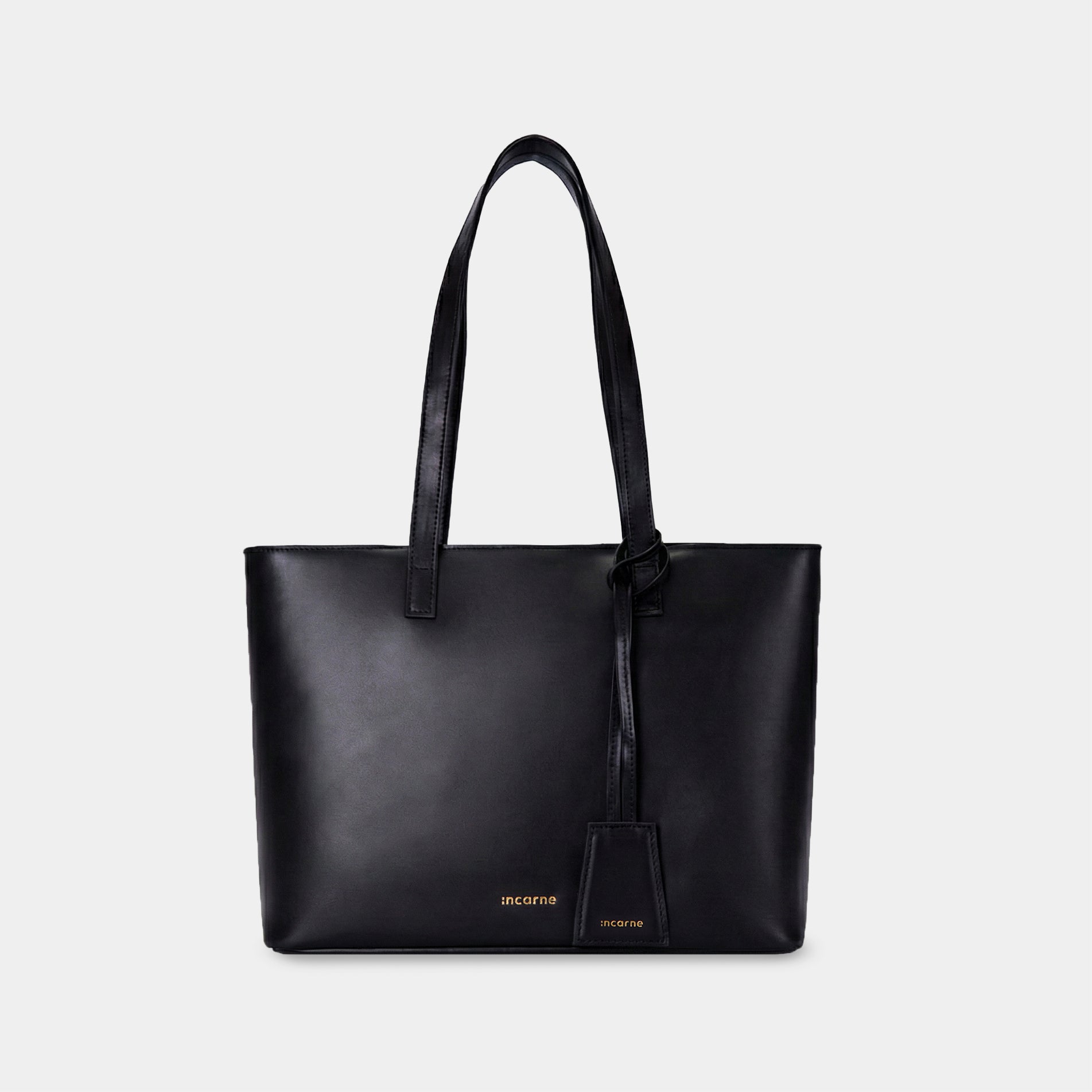 Emeli black leather shopper bag front view