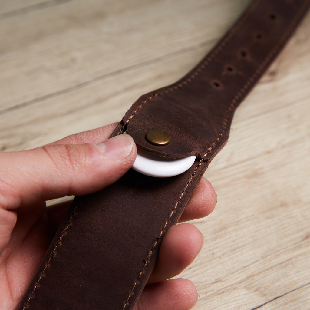 Guler din piele Air Collar pentru rase medii de câini cu suport AirTag