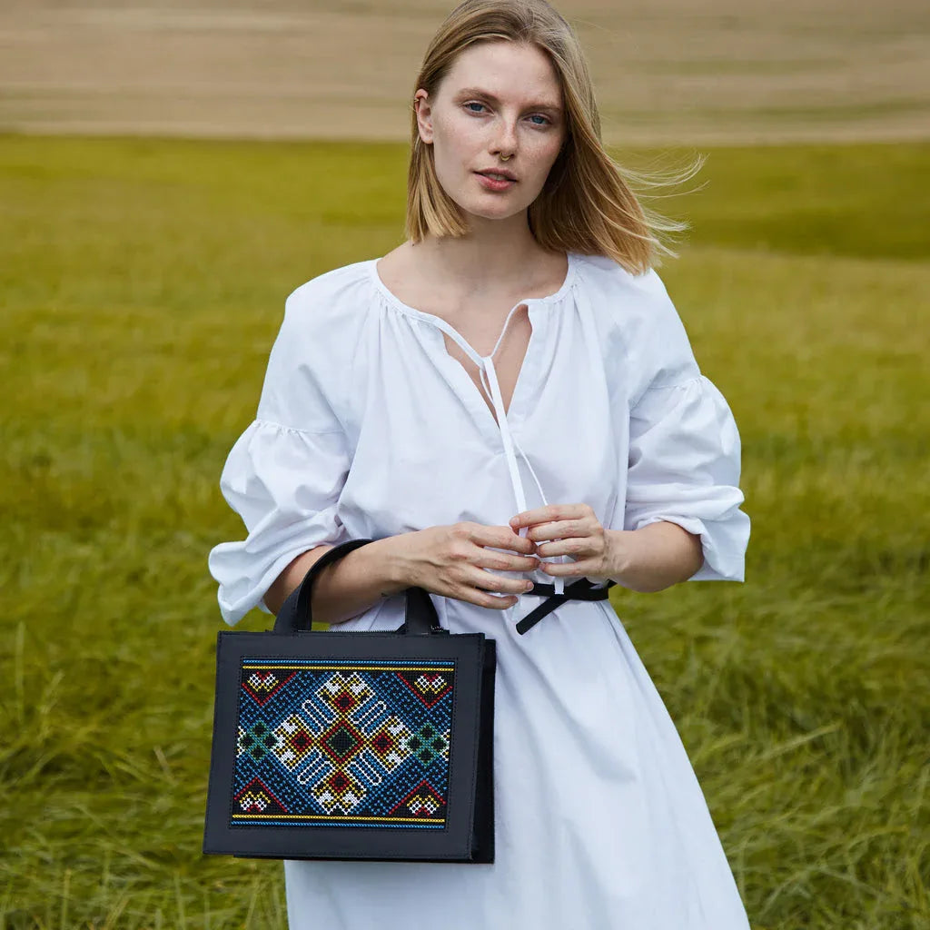 PRE-ORDER 🏷️ Women's genuine leather bag with ornament Berehynia - INCARNE® Global