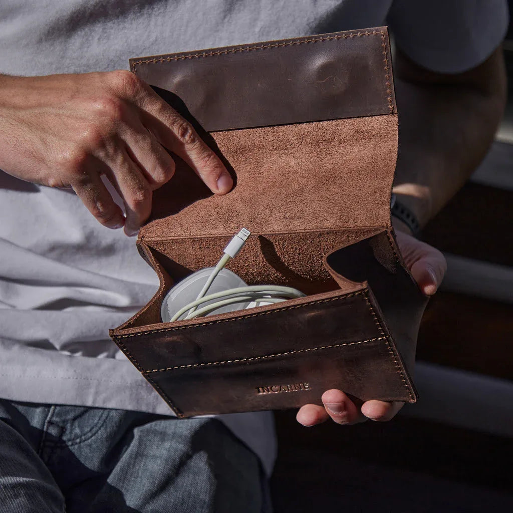 Wire Keeper Leather Organizer for Cables, Mouse, Adapters - INCARNE® Global