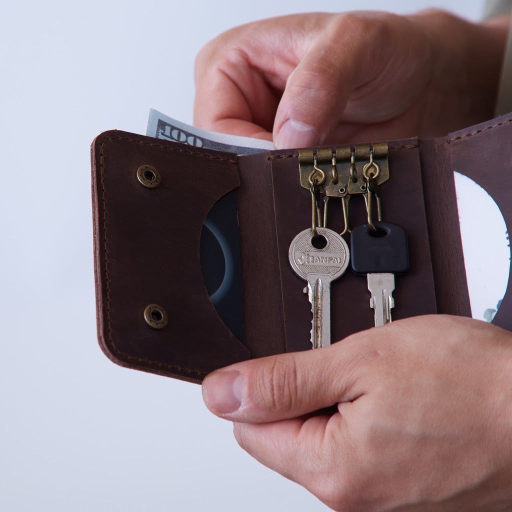 Suport pentru chei și portofel vintage din piele Key Plus