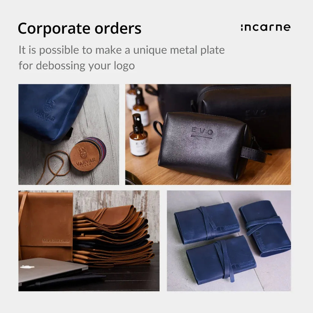 Detail of metal plate hot stamping initials into full grain leather at high temperature