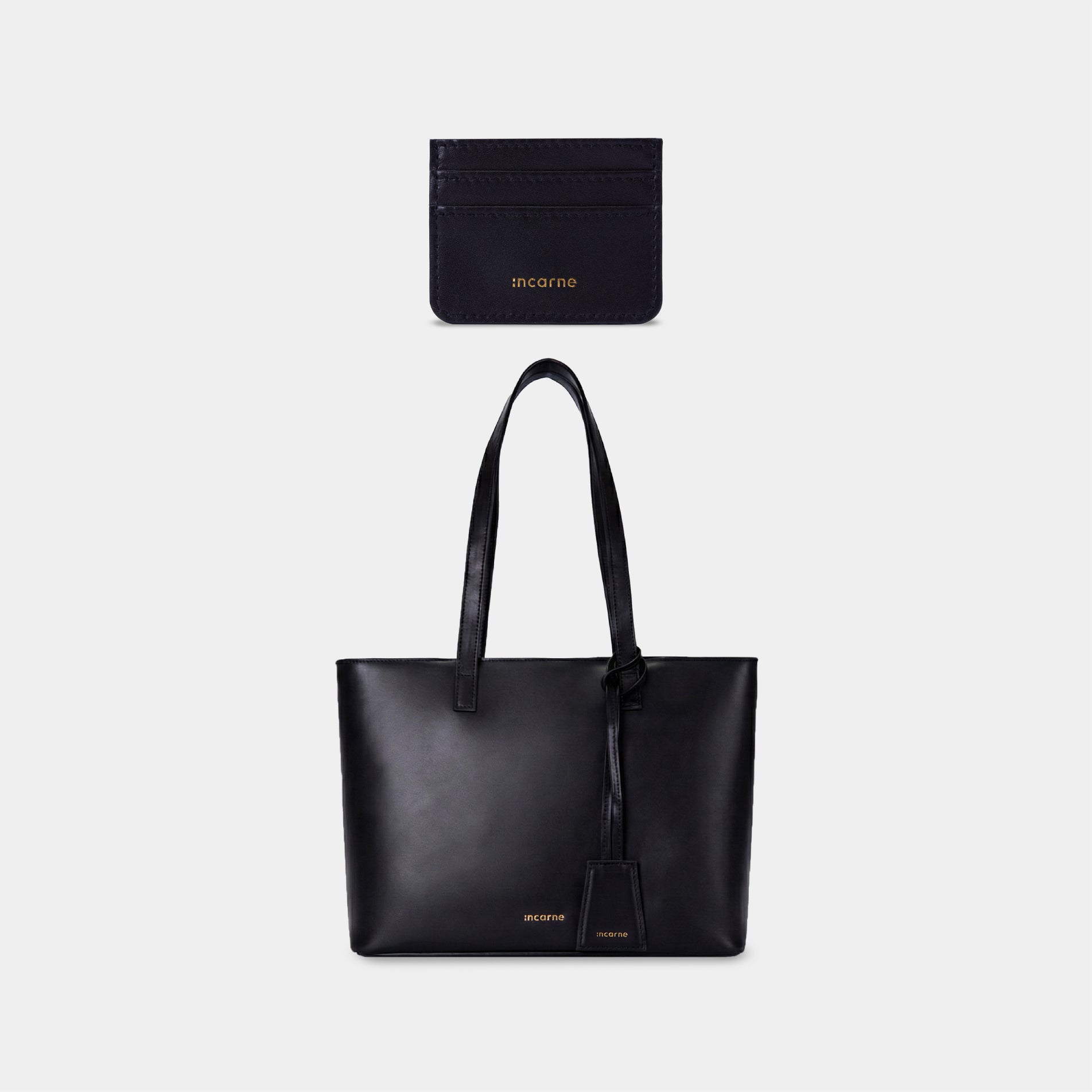 Set Emeli bag and Minimal cardholder in black leather