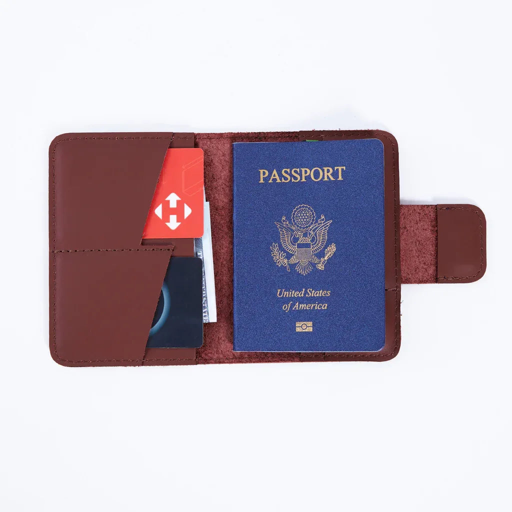 Smart Journey Classic Leather Passport Cover for Travel with AirTag and Cards Holders - INCARNE® Global