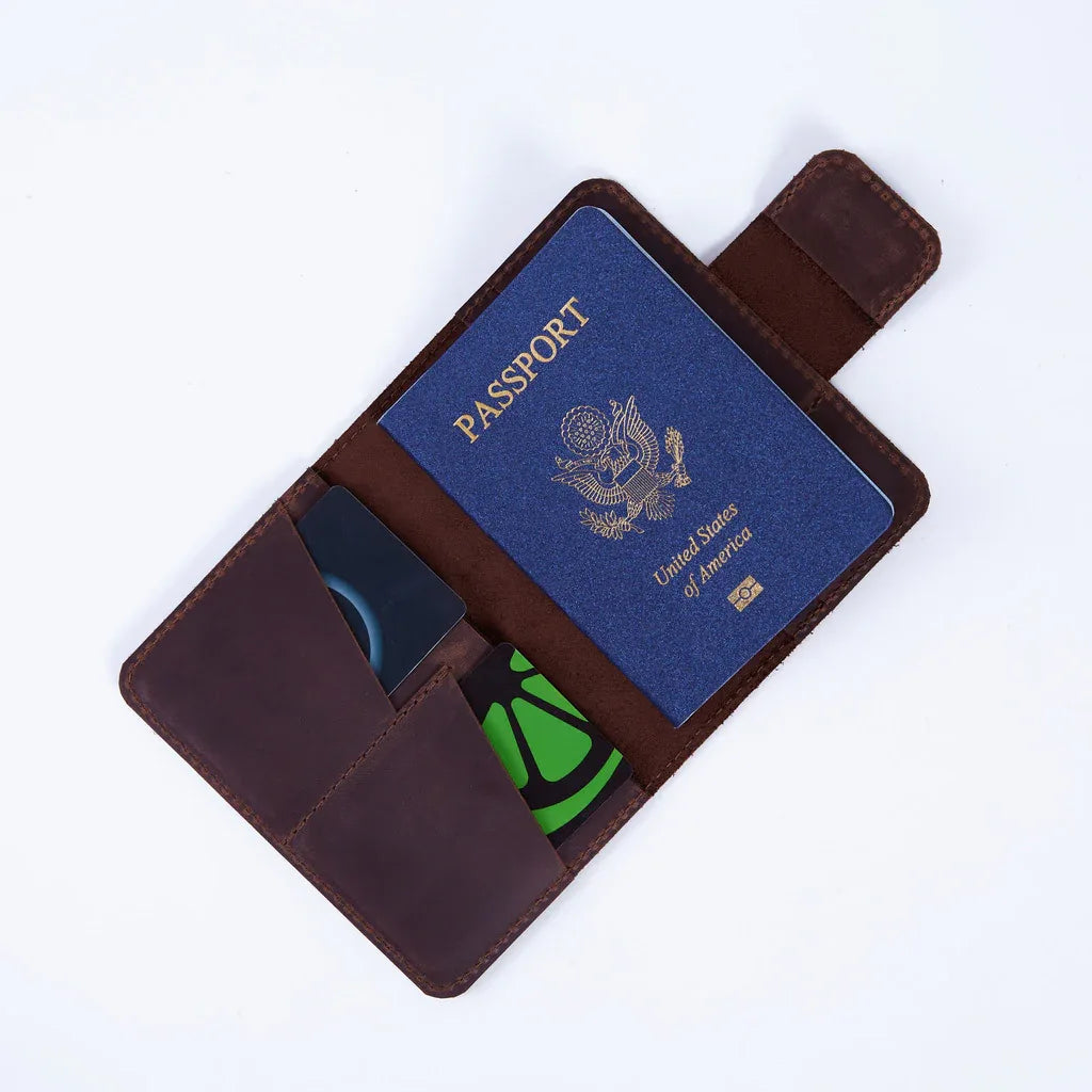 Smart Journey Vintage Leather Passport Cover for Travel with AirTag and Cards Holders - INCARNE® Global