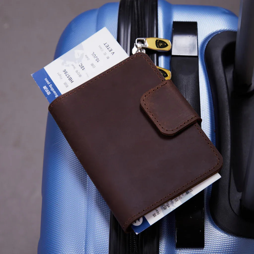 Smart Journey Vintage Leather Passport Cover for Travel with AirTag and Cards Holders - INCARNE® Global