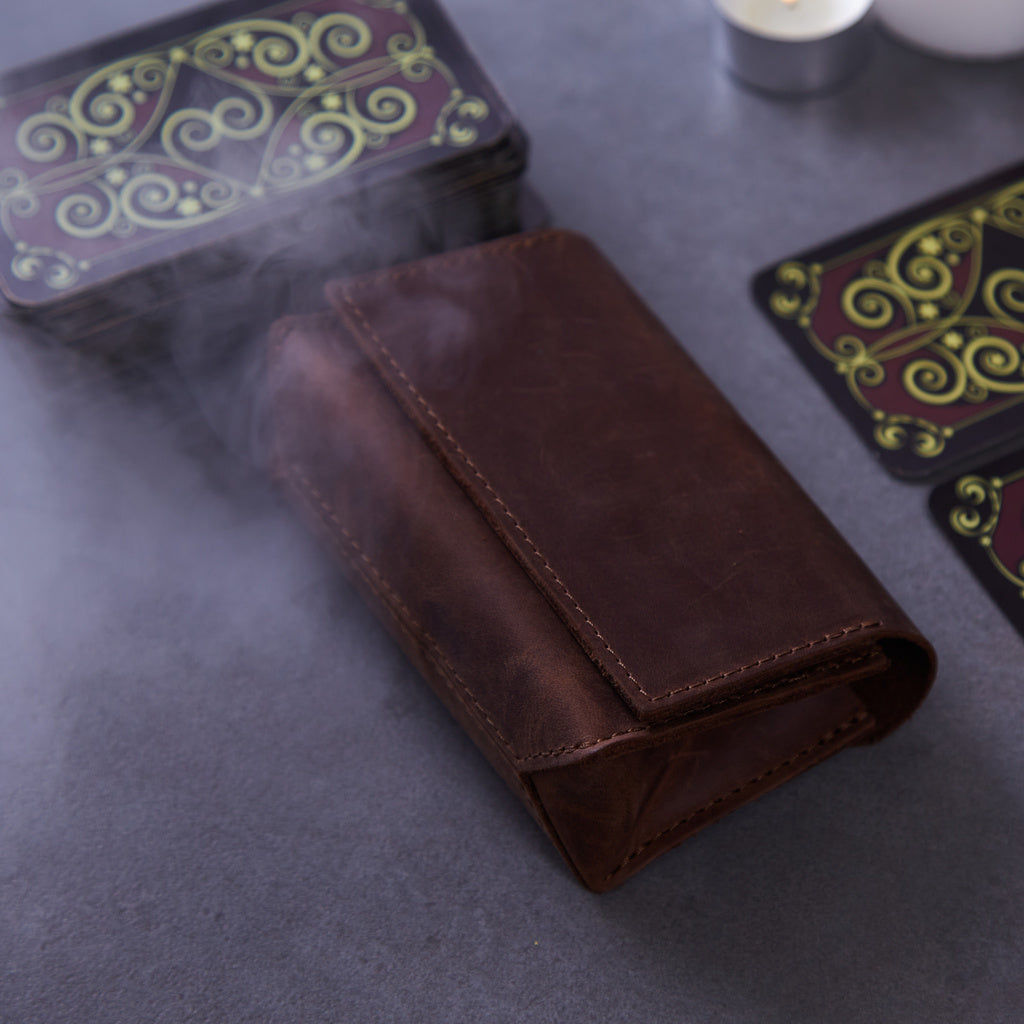 Geantă orizontală pentru tarot cu închidere magnetică din piele vintage