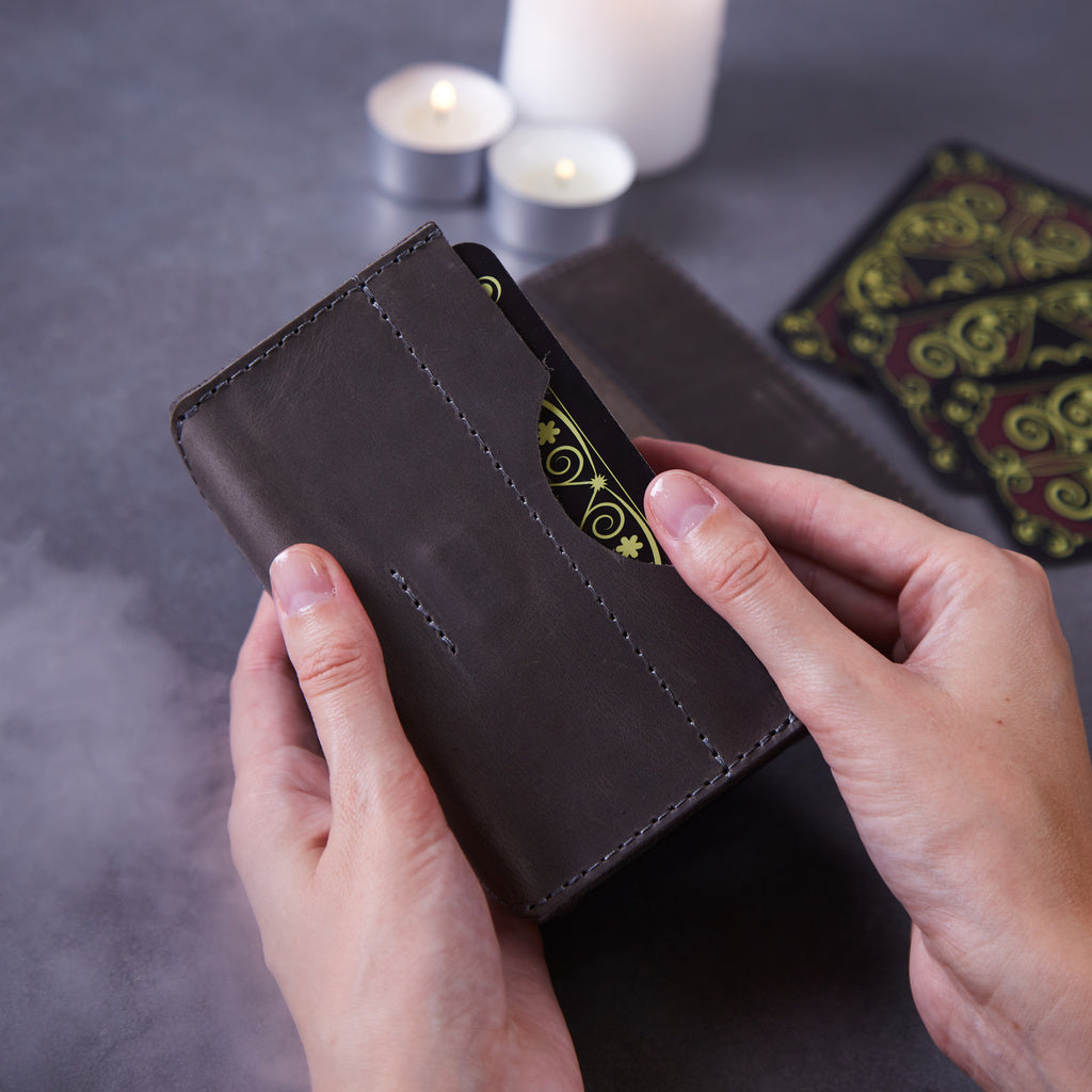 Geantă orizontală pentru tarot cu închidere magnetică din piele vintage