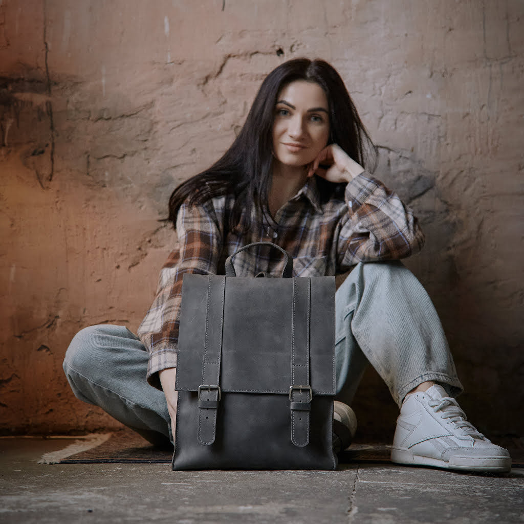 Rucsac Gloria din piele cu buzunar pentru laptop