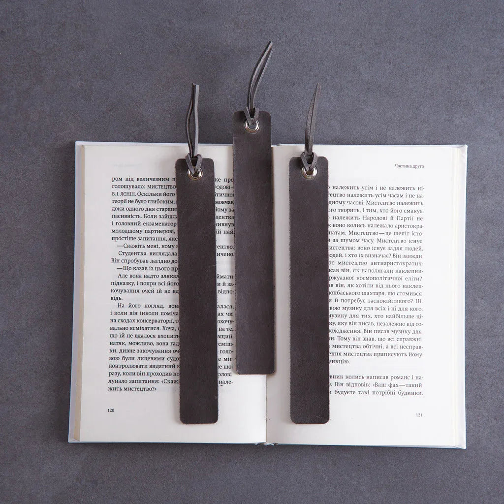 Bookmarks long made from vintage leather (set of 3) - INCARNE® Global