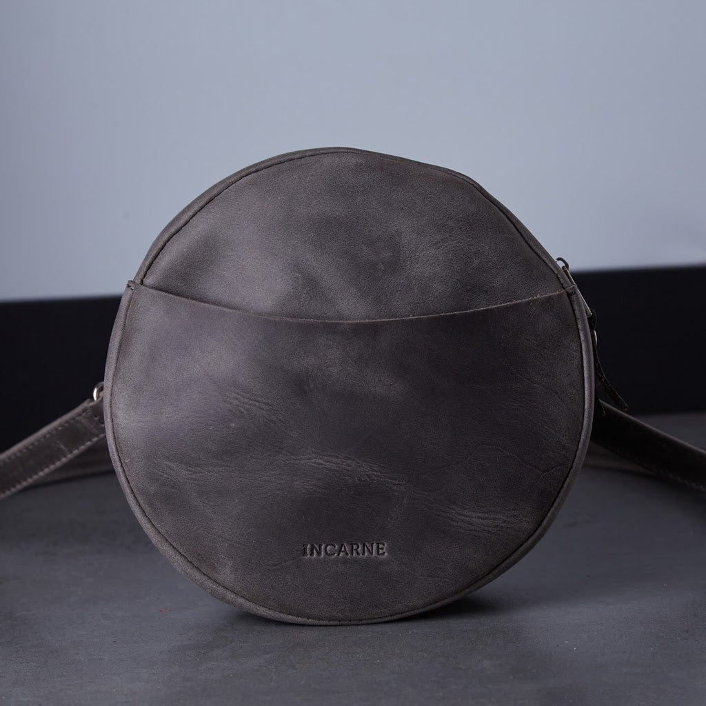 New Harley round crossbody bag in Crazy Horse leather