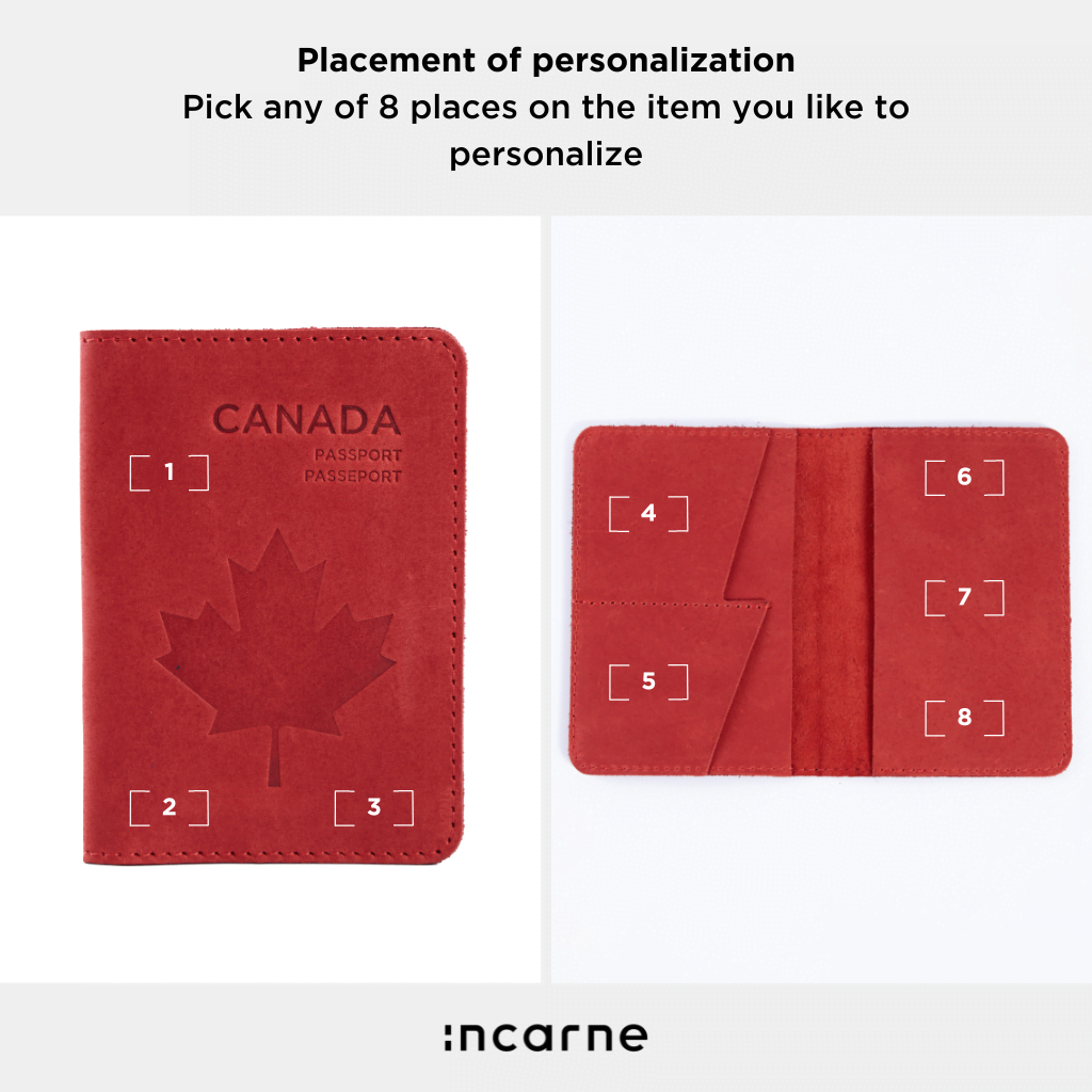 Passport cover with the national symbol of Canada мade from vintage leather
