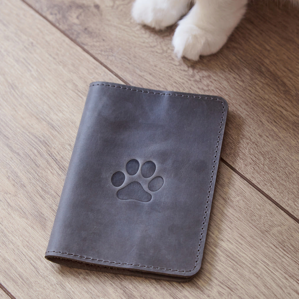 Leather cover for a veterinary passport Paw