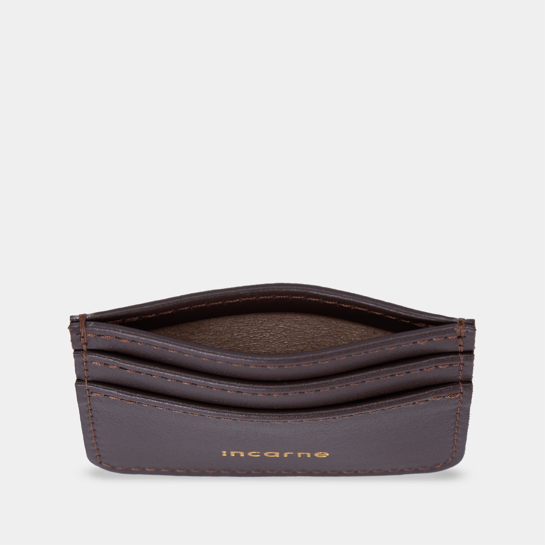 Minimal chocolate leather cardholder with cards