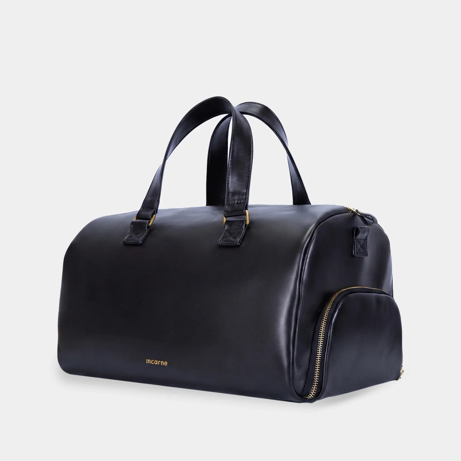 Nomad black sports and travel duffel by INCARNE with clean minimalist silhouette and reinforced structure