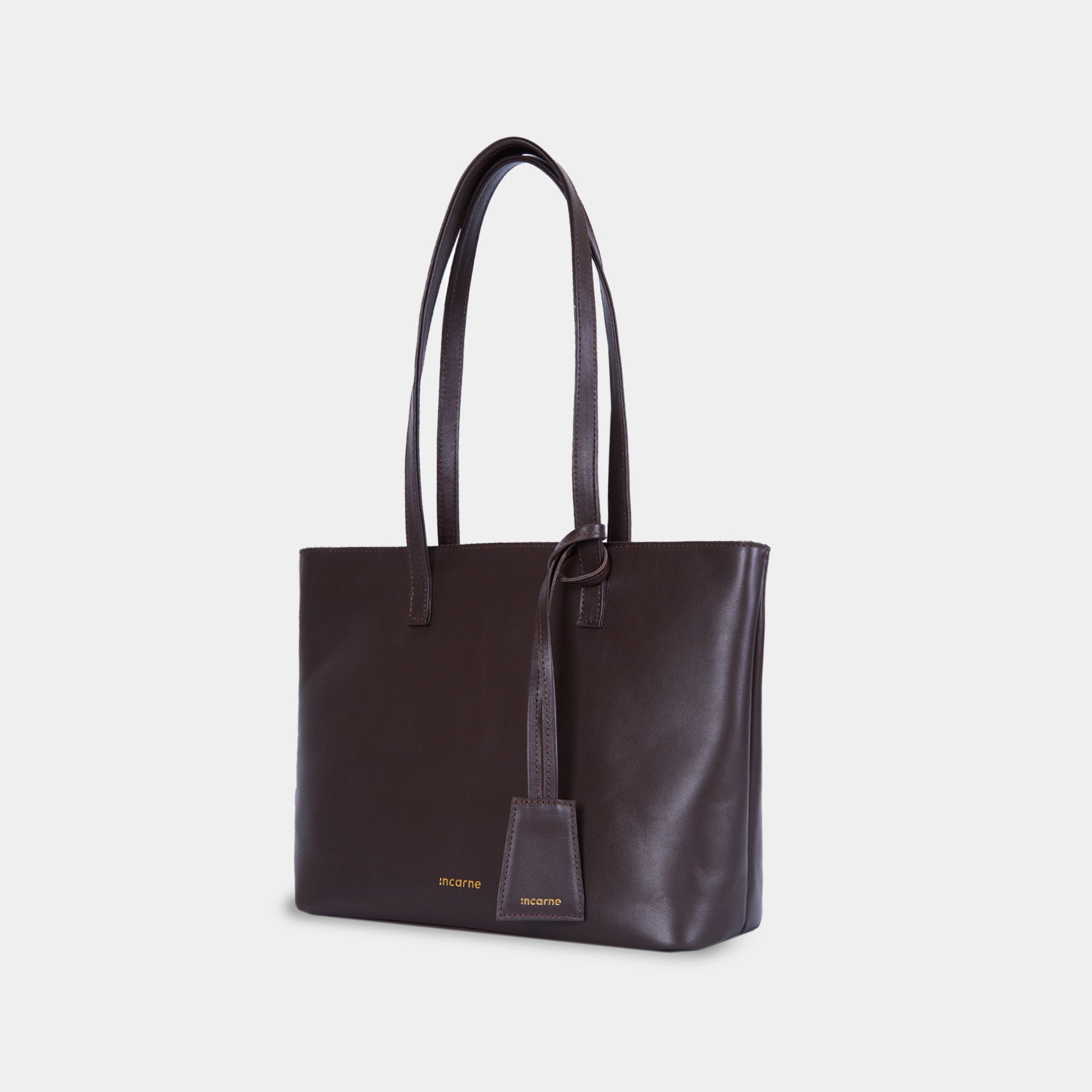 Interior of Emeli chocolate leather bag with compartments