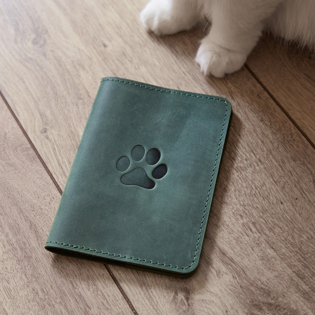 Leather cover for a veterinary passport Paw
