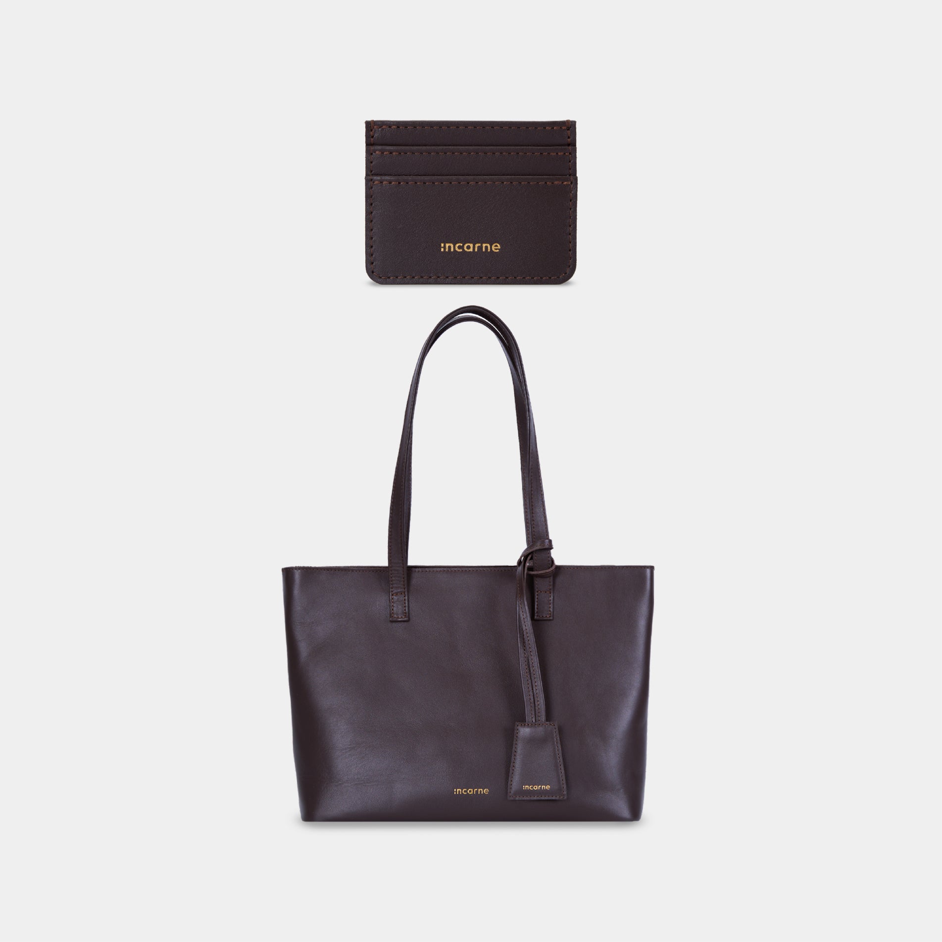 Set Emeli bag and Minimal cardholder in chocolate leather