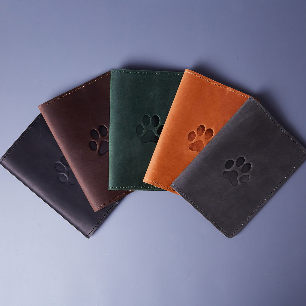 Leather cover for a veterinary passport Paw